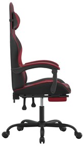 Cadeira gaming +apoio pés couro artificial preto/vermelho tinto
