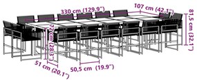 17 pcs conjunto de jantar p/ jardim vime PE preto