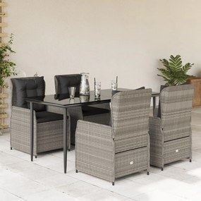 vidaXL 5 pcs conjunto de jantar p/ jardim c/ almofadões cinzento claro