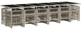17 pcs conj. jantar jardim c/ almofadões vime PE cinzento-claro