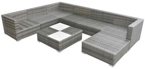 8 pcs conjunto lounge de jardim c/ almofadões vime PE cinzento