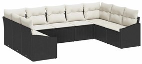 vidaXL Conjunto de Sofá de Jardim 9 pcs Preto e Creme vime PE