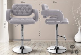 Banco de bar Dublin STOFF C regulável altura 103 - 123 x 63 x 55 cm com revestimento em tecido cinzento