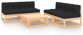 vidaXL 5 pcs conjunto lounge de jardim c/ almofadões pinho maciço