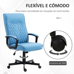 Cadeira de Escritório Giratória 360° com Encosto Alto Altura Ajustável e Função de Inclinação 65x65x102-112,5 cm Azul