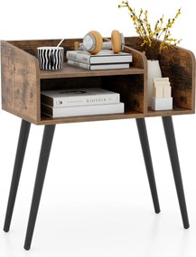 Mesa de cabeceira, Mesa de apoio moderna de meados do século de 2 níveis 50 x 32 x 58 cm Castanha