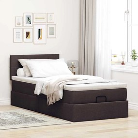 Cama otomana com colchão 100x200 cm tecido castanho escuro