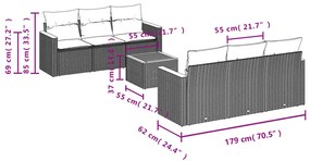7 pcs conjunto de sofás p/ jardim com almofadões vime PE bege