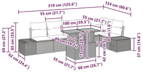 Conjunto de Jantar para Jardim com 7 Peças e Almofadas Pretas de Ratta