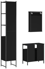 3 pcs conjunto móveis casa de banho derivados de madeira preto