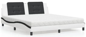vidaXL Cama com colchão 180x200 cm couro artificial preto e branco