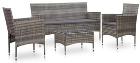 4 pcs conjunto lounge de jardim c/ almofadões vime PE cinzento