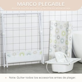 HOMCOM Banheira e Trocador de Fraldas 2 em 1 para Bebés 0-12 Meses Banheira Dobrável com Múltiples Espaços de Armazenamento e Prateleira Inferior Carga máx. 15kg 80x70x95cm Branco