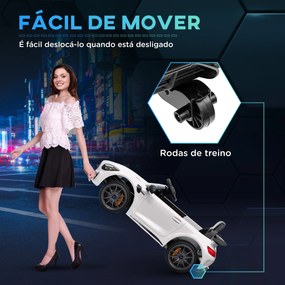 Carro Elétrico para Crianças Carro Mercedes-Benz AMG GTR com Bateria 12V Faróis  Buzina e Música 108x67x46 cm Branco