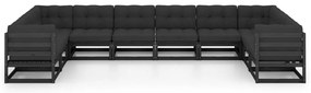 10 pcs conjunto longue jardim c/ almofadões pinho maciço preto
