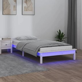 820632 vidaXL Estrutura cama c/ LED solteiro 75x190 cm madeira maciça branco