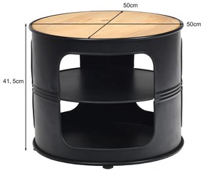 Mesa de Centro Redonda com Estrutura Metálica e 2 Prateleiras para Sala Varanda  50 x 50 x 41,5 cm Preto