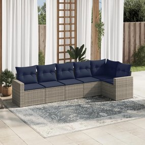 vidaXL 6 pcs conjunto sofás p/ jardim c/ almofadões vime PE cinzento