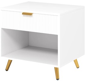 HOMCOM Mesa de Cabeceira Moderna com Gaveta Puxador Dourado e Compartimento Aberto 50x40x47 cm Branco | Aosom Portugal