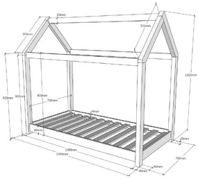 Cama criança Casa CABANE (70x140cm) + Estrado Branca