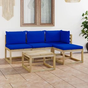 5 pcs conjunto lounge de jardim com almofadões azuis