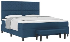 Cama Box Spring com Colchão &amp; Banco Azul 180x200 cm Tecido