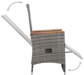 3 pcs conjunto lounge de jardim c/ almofadões vime PE cinzento