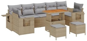 Conjunto de Sofá de Jardim de 10 Peças com Almofadas Bege Rattan Polié