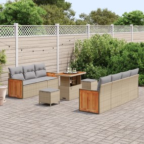 Conjunto de Sofá de Jardim vidaXL de 10 Peças com Almofadas Bege Ratta