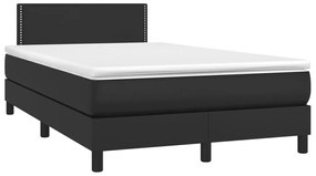 Cama box spring c/ colchão/LED 120x200cm couro artificial preto