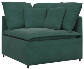 Sofá modular com pufes e almofadas veludo verde-escuro