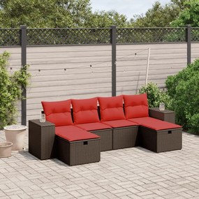 vidaXL 6 pcs conjunto de sofás jardim c/ almofadões vime PE castanho