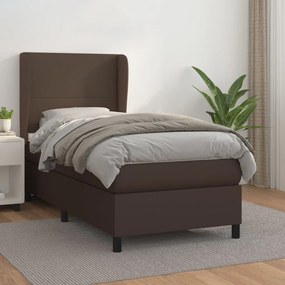 vidaXL Cama com molas/colchão 80x200 cm couro artificial castanho
