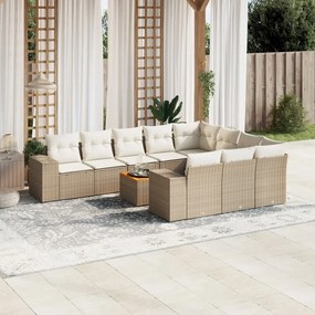 11 pcs conjunto sofás de jardim c/ almofadões vime PE bege