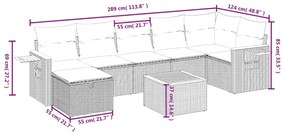 8 pcs conjunto sofás de jardim com almofadões vime PE preto