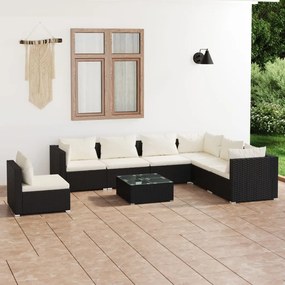 vidaXL 8 pcs conjunto lounge de jardim c/ almofadões vime PE preto