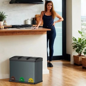 Caixote do lixo com 3 compartimentos 60,5 x 40,5 x 48,5 cm verde acinzentado