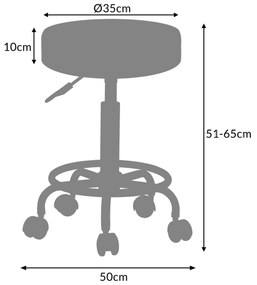 Banco giratória em 360° com rodas em couro sintético Ø35 x 50 x 51-65 cm Preto