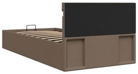 Cama hidráuli. arrumação LED 100x200cm tecido cinza-acastanhado