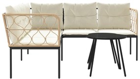 Conjunto de sofás de jardim c/ almofadões aço/textilene preto