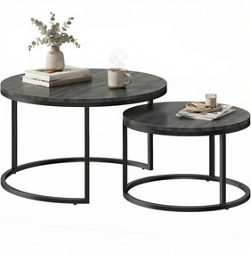 Conjunto de 2 mesas baixas encaixáveis e empilháveis, de design industrial, com pés em metal preto