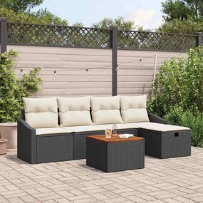 vidaXL Conjunto de Sofá de Jardim de 6 Peças com Almofadas Preto Rattan Sintético