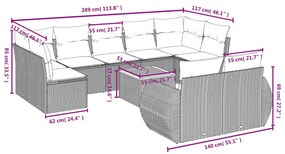 10 pcs conjunto de sofás p/ jardim com almofadões vime PE bege