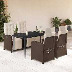 5 pcs conjunto jantar p/ jardim c/ almofadões vime PE castanho
