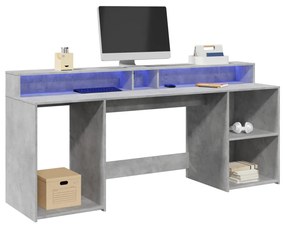 vidaXL Secretária luzes LED 200x55x91 cm deriv. madeira cinza cimento