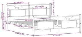 Estrutura de cama sem colchão 160x200cm metal carvalho sonoma