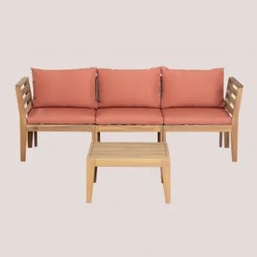 Conjunto De Sofá Modular De 3 Peças Filips Com Braços E Mesa De Centro Em Madeira De Acácia Terracota - Sklum