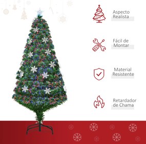 Árvore de Natal Artificial 150 cm Árvore de Natal com 180 Ramos 21 Luzes LED e Fibra Óptica Decoração de Natal Ø60x150 cm Verde