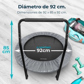 Trampolim de fitness DrumFit Jump 920. 92 cm de diâmetro. Base com 6 pés. Peso máximo do utilizador de 100 kg