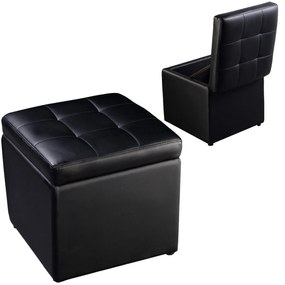 Banco de arrumação pufe com tampa de PU estanque para hall de entrada quarto 40 x 40 x 40 cm preto